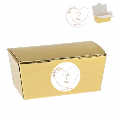 Scatola di presentazione in cartone dorato con adesivo a forma di cuore personalizzabile