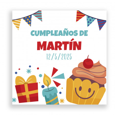 Adesivo di compleanno personalizzato 5x5 con elementi animati e divertenti