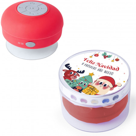 Altoparlante rosso bluetooth impermeabile rosso con adesivo speciale Natale Babbo Natale e amici