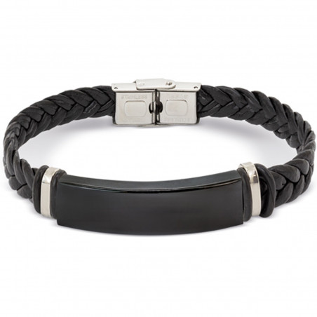 Bracciale nero in ecopelle e acciaio