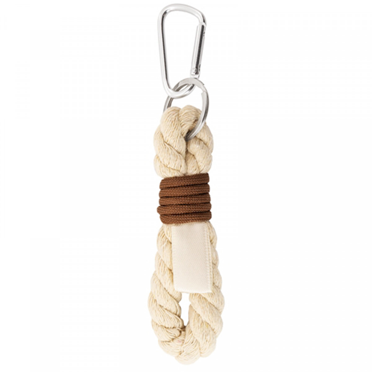 Portachiavi beige in cotone con moschettone
