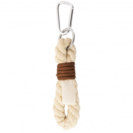 Portachiavi beige in cotone con moschettone