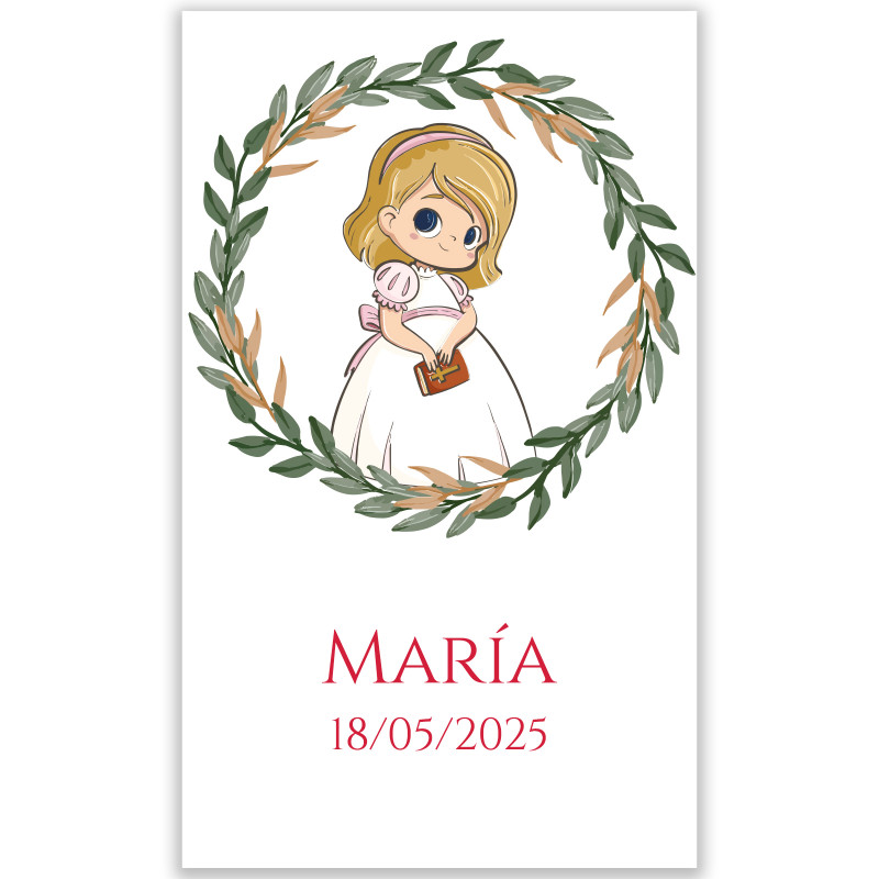 Adesivo 3x5 cm per bambina di comunione con corona erbosa