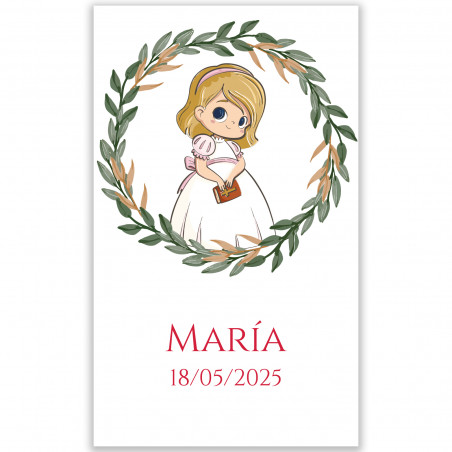 Adesivo 3x5 cm per bambina di comunione con corona erbosa