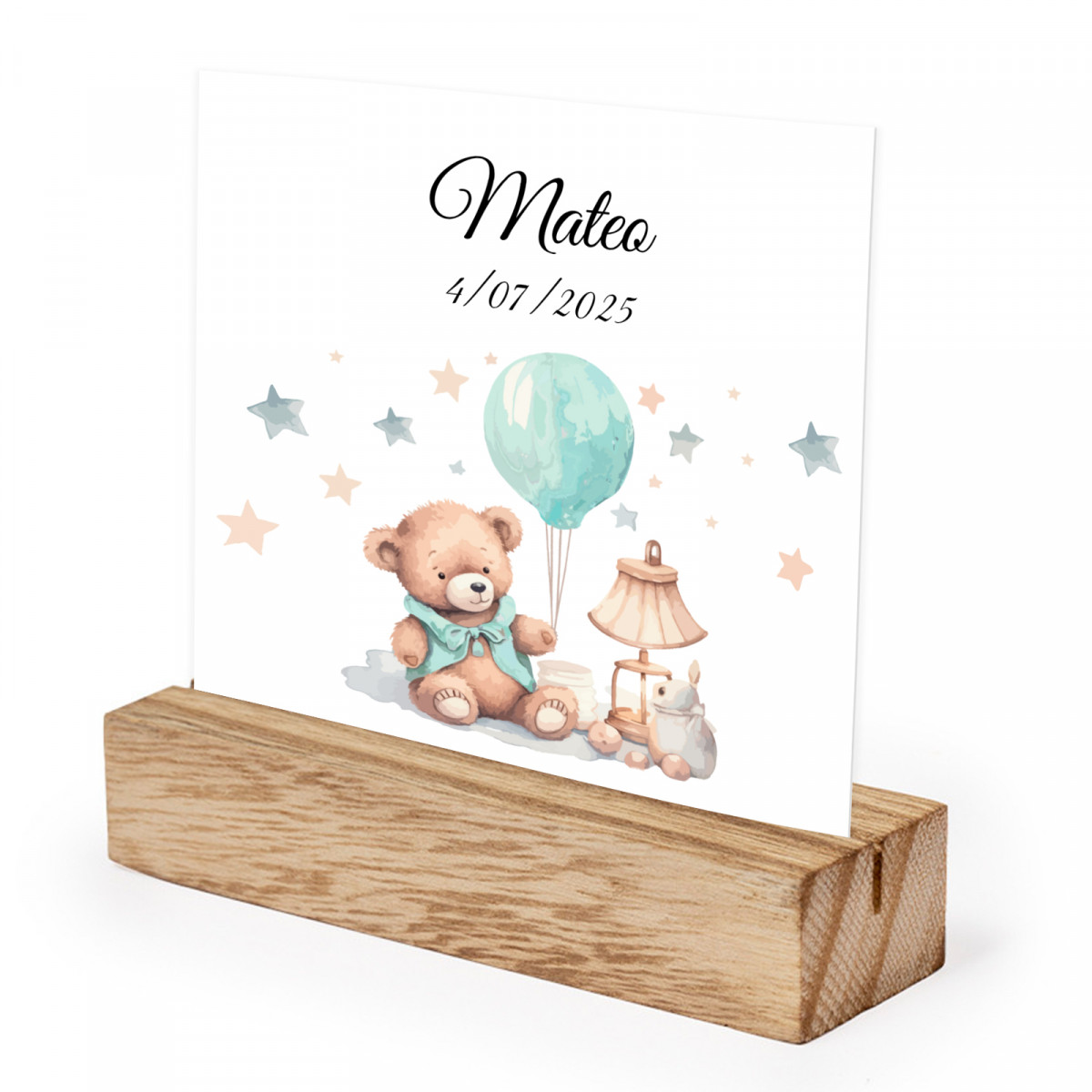 Supporto in legno con biglietto personalizzato per la decorazione del tavolo del battesimo