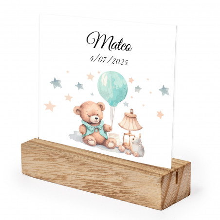 Supporto in legno con biglietto personalizzato per la decorazione del tavolo del battesimo