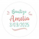 Adesivi editabili da 3 cm adattabili per personalizzare i dettagli degli eventi con caratteri nei colori turchese e rossiccio