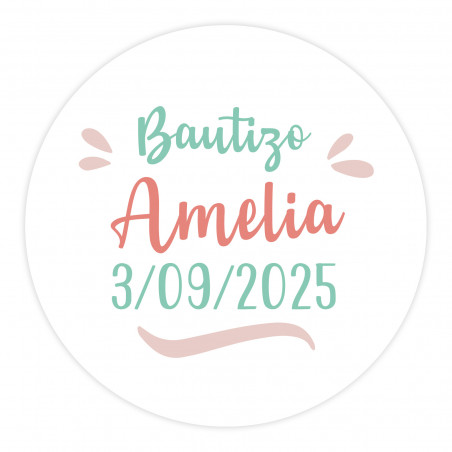 Adesivi editabili da 3 cm adattabili per personalizzare i dettagli degli eventi con caratteri nei colori turchese e rossiccio