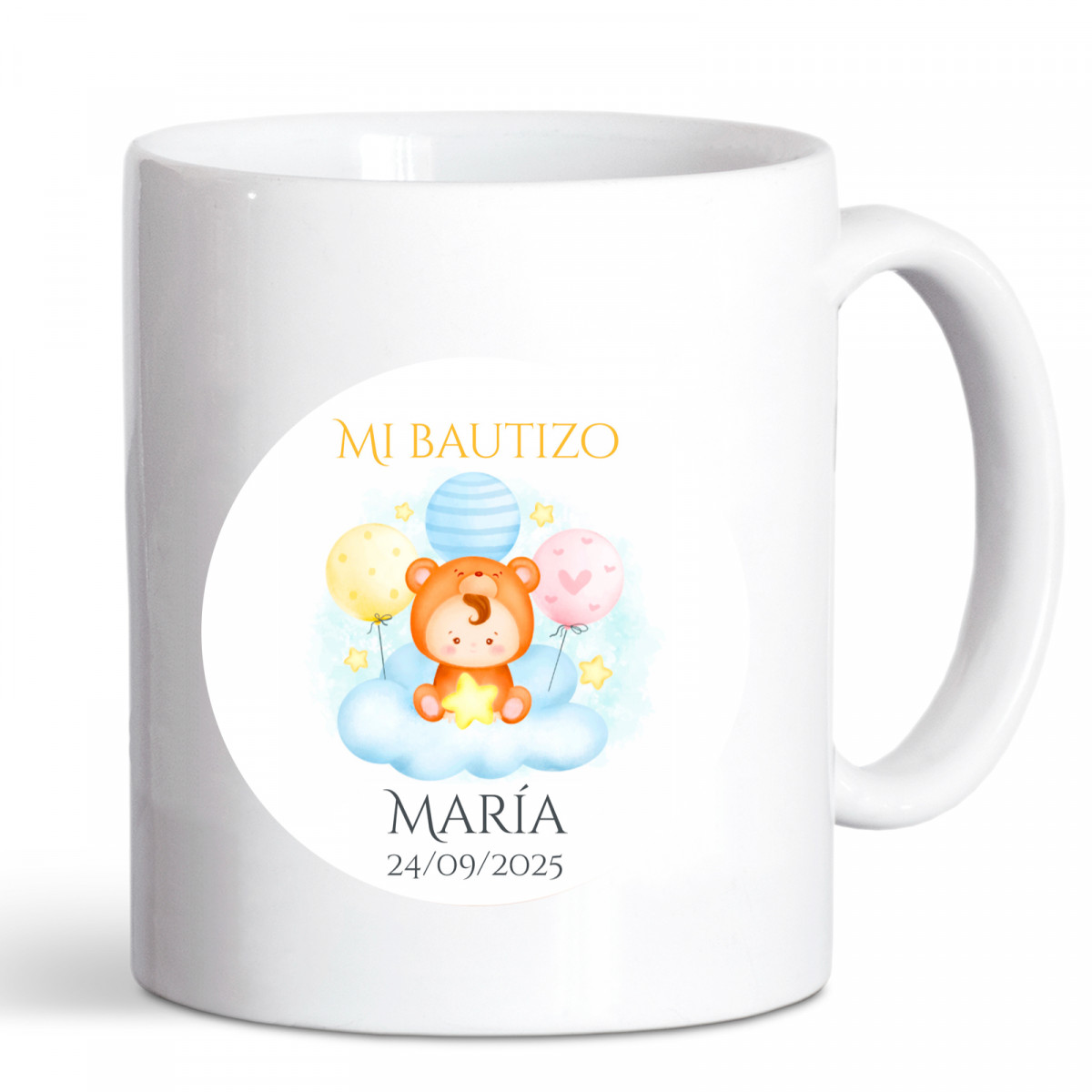 Tazza personalizzata con adesivo per bomboniere battesimo