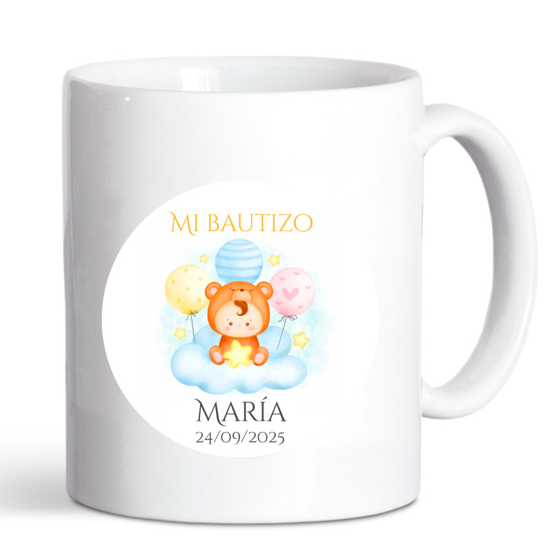 Tazza personalizzata con adesivo per bomboniere battesimo