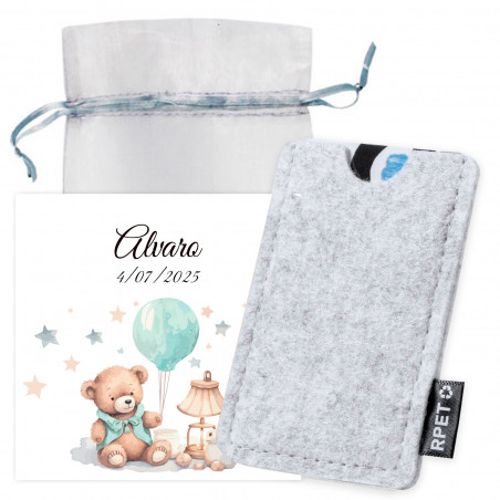 Portacarte in feltro con biglietto ricordo in sacchetto di organza