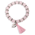 Bracciale rosa di perline con pompon in sacchetto di cotone e adesivo personalizzato per matrimoni