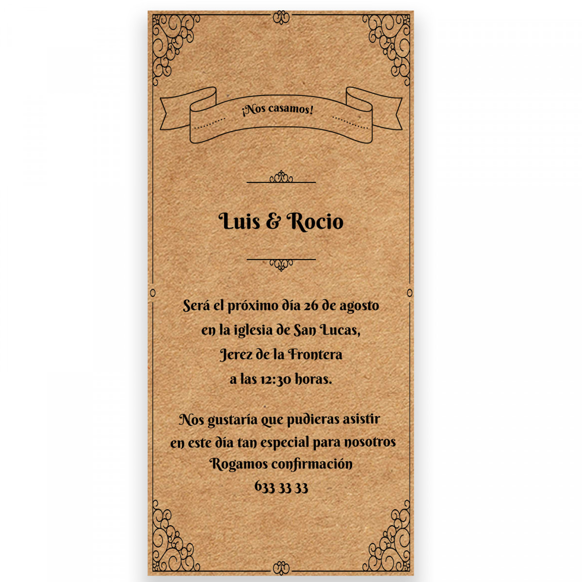 Invito di matrimonio con design a bordi classici personalizzabile