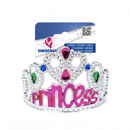 Corona di giocattolo con cuori in argento e fucsia