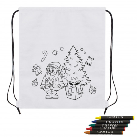 Zaino per bambini da colorare con pastelli inclusi e lecca-lecca personalizzato con adesivo natalizio