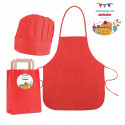 Grembiule e cappello da cucina per bambini rossi in sacchetto di carta con adesivo personalizzato per compleanni