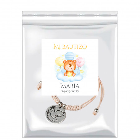 Bracciale con medaglia decorativa in sacchetto con adesivo personalizzabile per dettagli