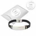 Bracciale in acciaio per uomo presentato in una scatola argentata di cartone con adesivo personalizzato per eventi
