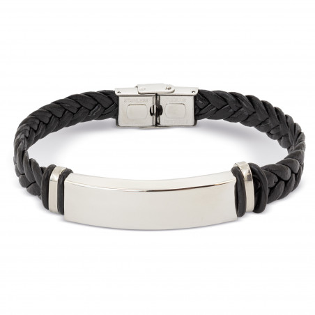 Bracciale in acciaio per uomo presentato in una scatola argentata di cartone con adesivo personalizzato per eventi