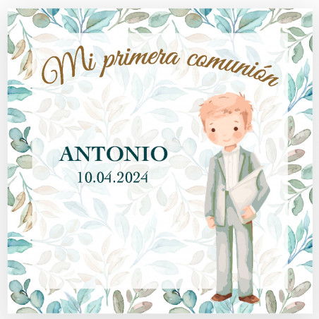 Portachiavi argentato con charm di comunione in astuccio di presentazione e borsa nera in cotone e biglietto per comunione di