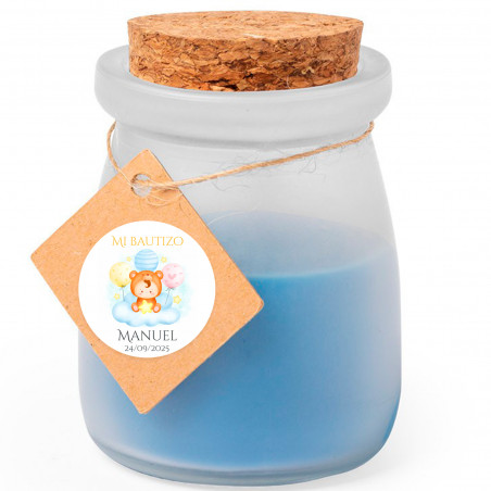 Candela aromatica in barattolo di vetro con etichetta kraft con adesivo personalizzabile per dettagli
