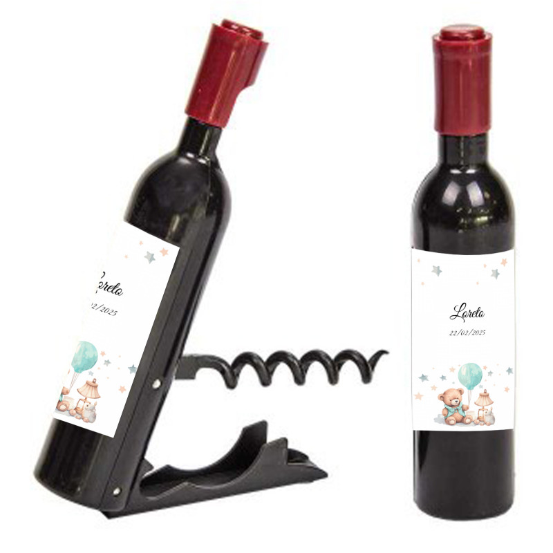 Apri-bottiglie e cavatappi a forma di bottiglia personalizzato per battesimo