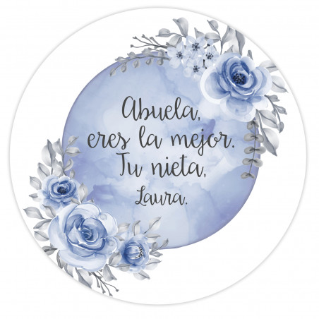 Adesivi editabili 5 cm per personalizzare con sfondo di luna blu e fiori per eventi