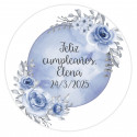 Adesivi editabili rotondi da 3 cm per personalizzare con sfondo di luna blu e fiori per eventi