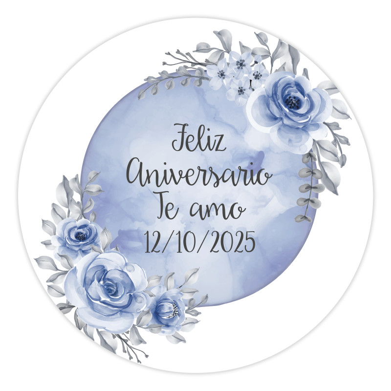 Adesivi editabili rotondi da 3 cm per personalizzare con sfondo di luna blu e fiori per eventi