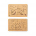 Puzzle ecologici presentati in scatola con adesivo personalizzabile per i dettagli.