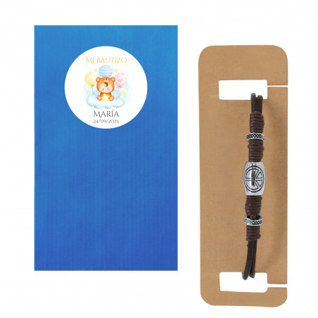 Bracciale in pelle con il simbolo della pace presentato in busta per battesimo