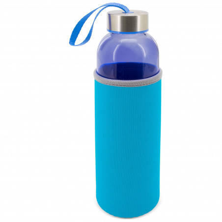 Bottiglia blu di vetro con etichetta personalizzata con adesivo di comunione per bambino