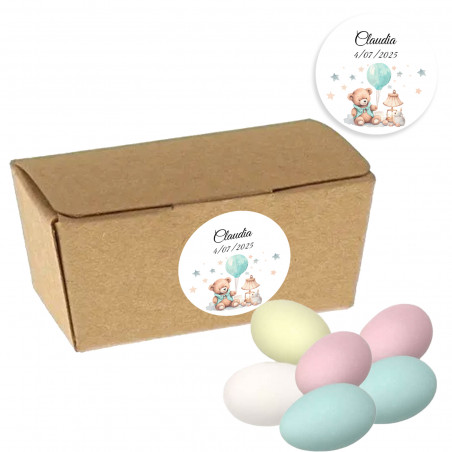 Confetti colorati in scatola di cartone kraft con adesivo speciale personalizzabile per battesimi