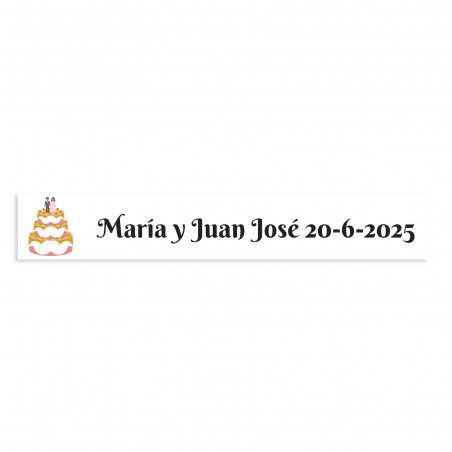 Adesivo personalizzabile 5x1 torta nuziale fondo bianco per matrimoni