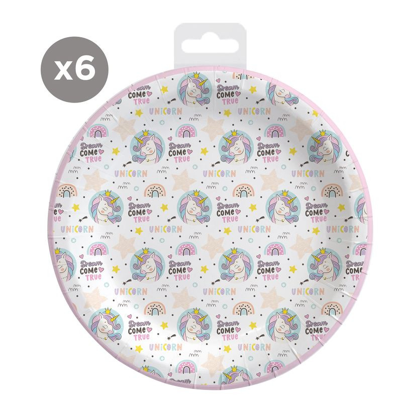 Piatti usa e getta a tema unicorno da 23 cm in confezione da 6 unità