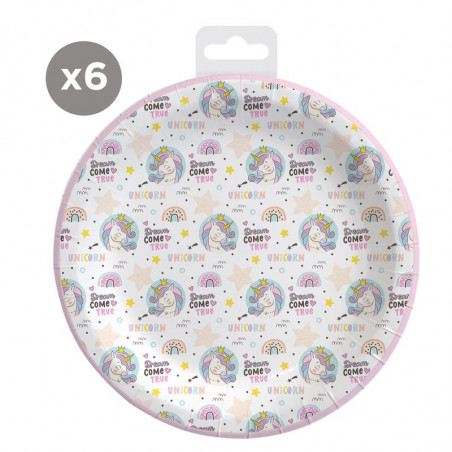 Piatti usa e getta a tema unicorno da 23 cm in confezione da 6 unità