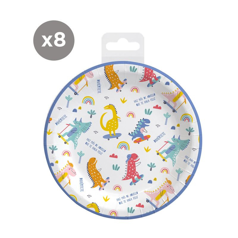 Piatti di cartone usa e getta decorati con dinosauri in confezione da 8 unità