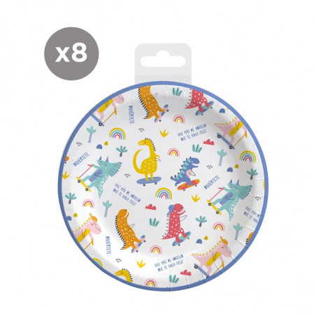 Piatti di cartone usa e getta decorati con dinosauri in confezione da 8 unità