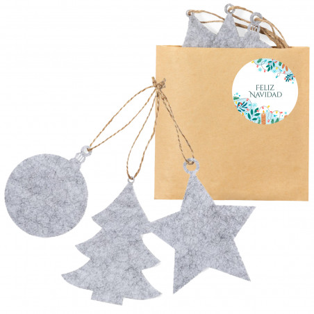 Set di 3 decorazioni natalizie in feltro in confezione personalizzata