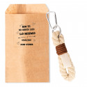 Portachiavi beige in cotone con moschettone in busta kraft con adesivo di ringraziamento