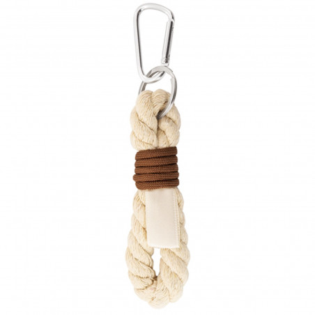 Portachiavi beige in cotone con moschettone in busta kraft con adesivo di ringraziamento