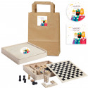 Set di giochi da tavolo in scatola di legno personalizzata con adesivo dei re magi e borsa kraft dettaglio di Natale