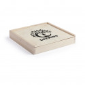 Set di giochi da tavolo in scatola di legno personalizzata con adesivo dei re magi e borsa kraft dettaglio di Natale