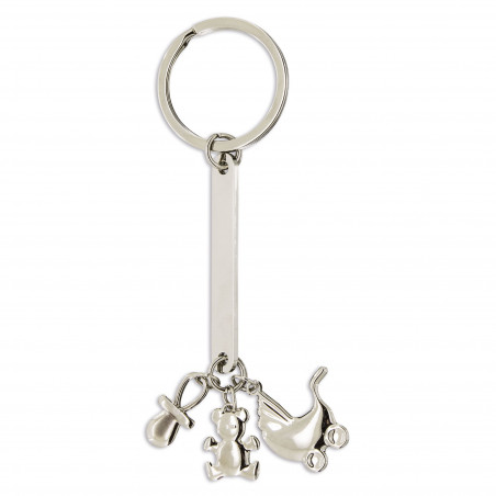Portachiavi di battesimo con charm in sacchetto di stoffa con adesivo personalizzato di battesimo con elefante