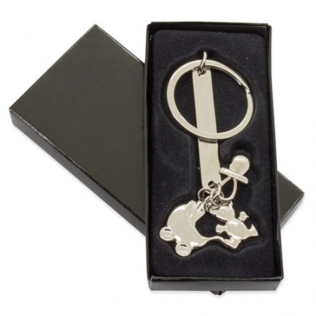 Portachiavi di battesimo con charm in sacchetto di stoffa con adesivo personalizzato di battesimo con elefante