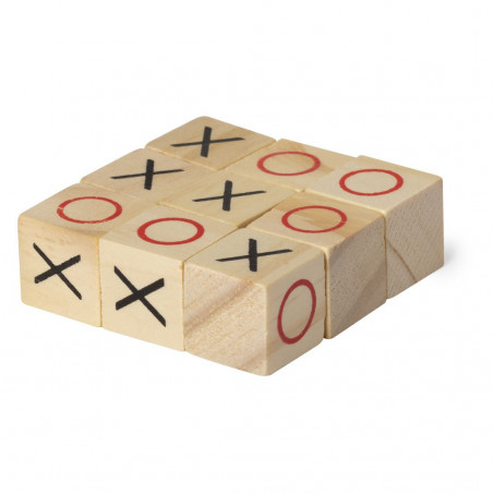 Gioco del tris in legno in scatola con adesivo personalizzato per battesimo