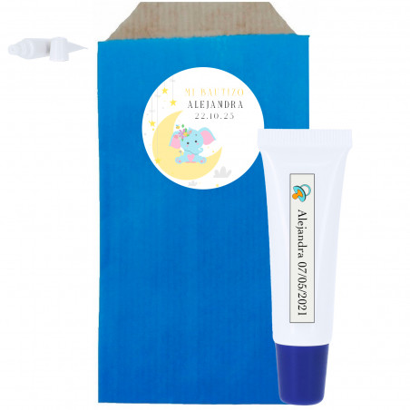 Balsamo labiale personalizzato in busta kraft con adesivo design elefante personalizzato per dettagli