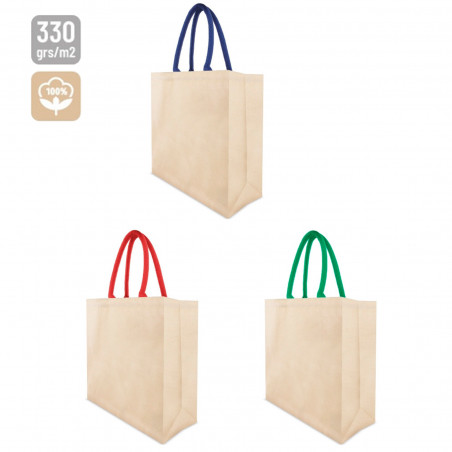 Borsa In Cotone Colore Naturale Con Manico Colorato Per L'estate