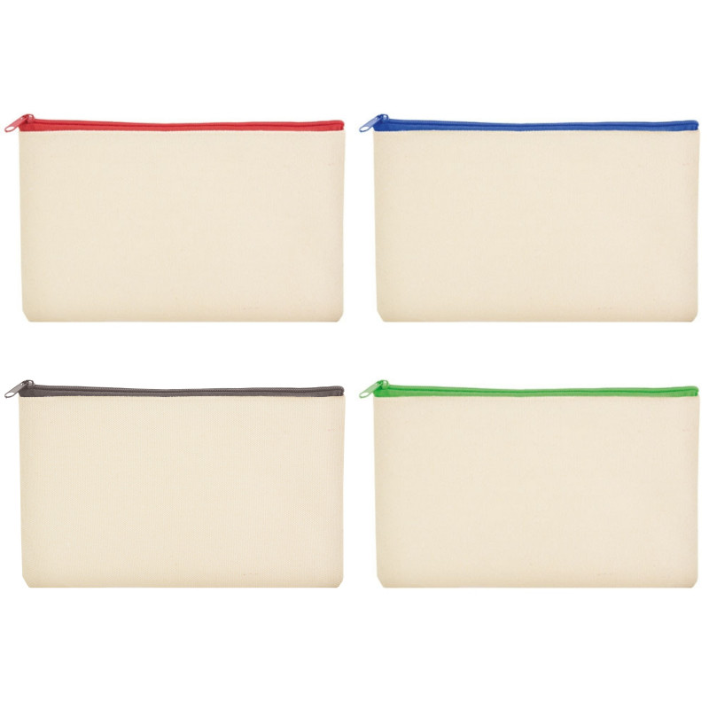 Necessaire in cotone di colore naturale con zip di colori a scelta