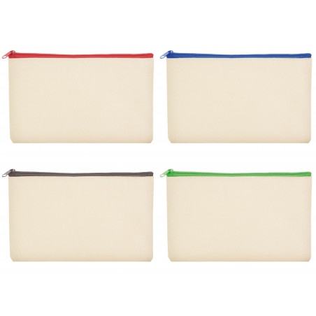 Borsa da toilette in cotone in colore naturale con cerniera in colori a scelta